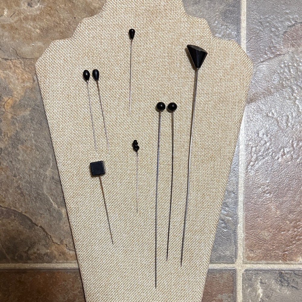 Elegant Vintage Black Hat Pins Set of 8